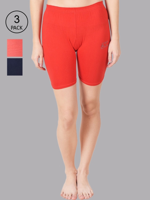 

Apraa & Parma Women Pack of 3 Red, Pink and Navy Blue Slim Fit Cycling Sports Shorts