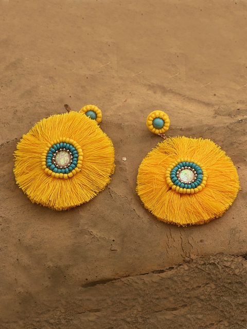 

Pipa Bella Yellow & Blue Floral Beaded Tasselled Earrings