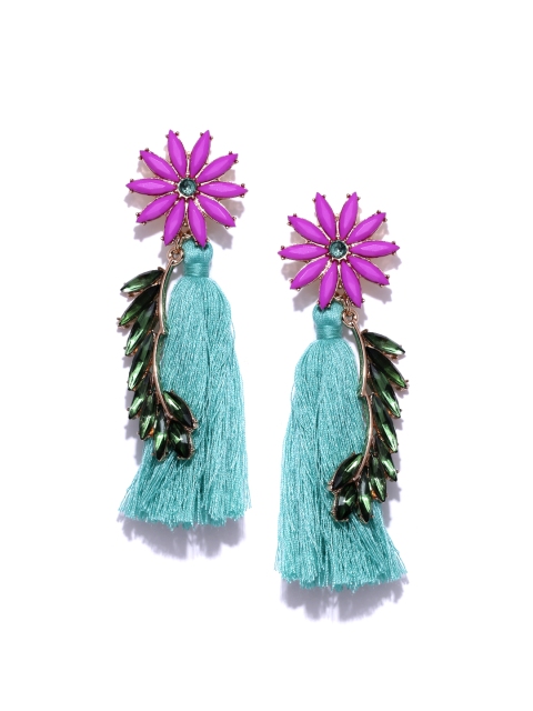 

Pipa Bella Green & Pink Stone-Studded Tasselled Earrings