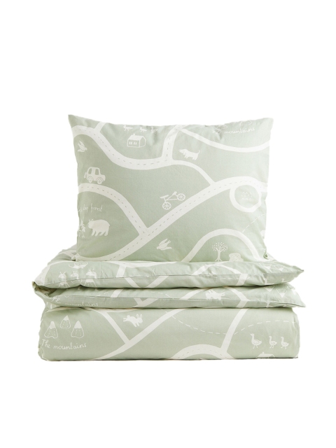 

H&M Girls Green Patterned Single Duvet Cover Set