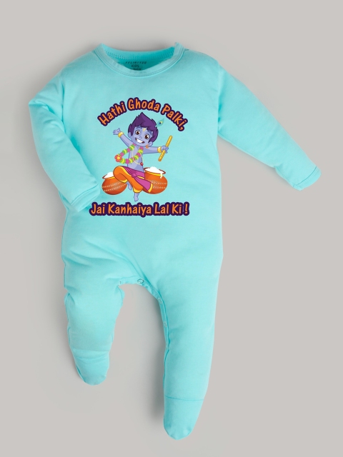 

FFLIRTYGO Kids Turquoise Blue Printed Jumpsuit