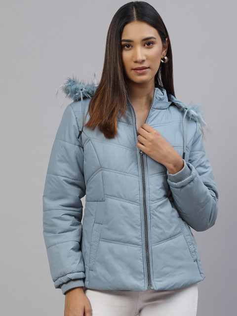 

Foreign Culture By Fort Collins Women Blue Faux Fur Padded Jacket