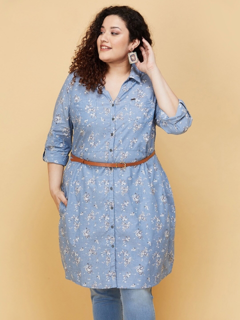 

max Women Plus Size Blue Floral Printed Casual Shirt top
