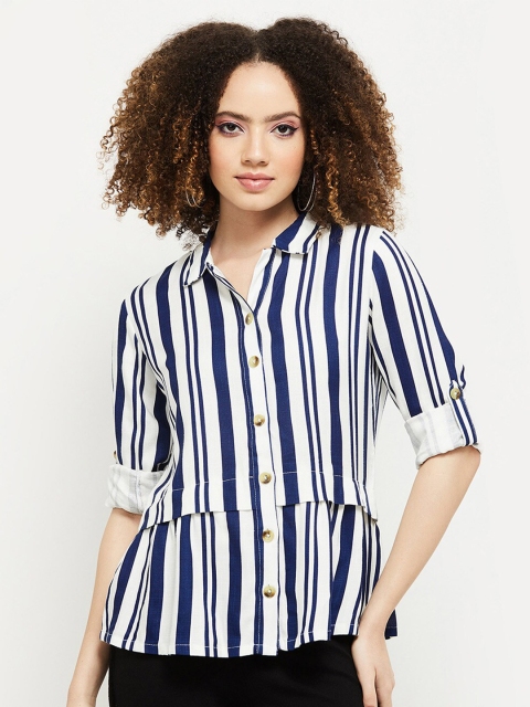 

max Women Cream-Coloured Striped Casual Shirt