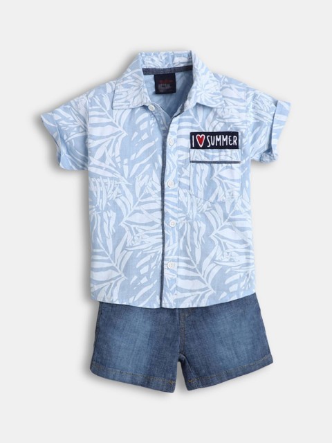 

Hopscotch Boys Blue & White Printed Shirt with Shorts