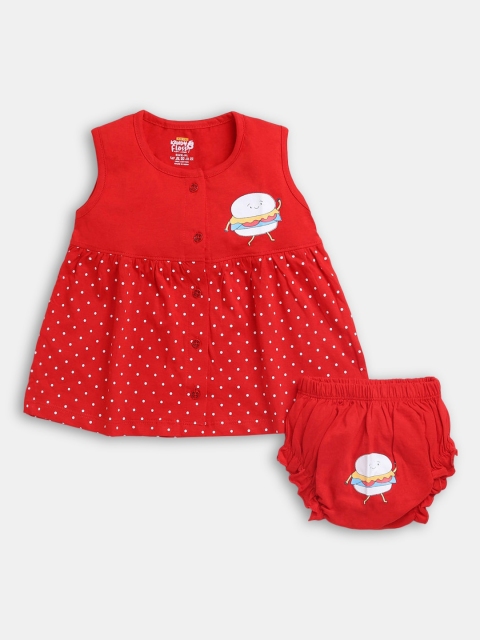 

Hopscotch Girls Red & White Floral Pure Cotton Fit & Flare Dress With Bloomer