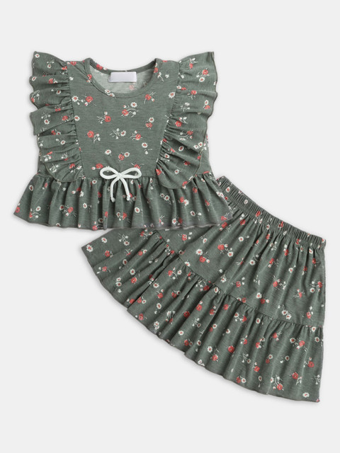 

Hopscotch Girls Grey & White Printed T-shirt with Skirt