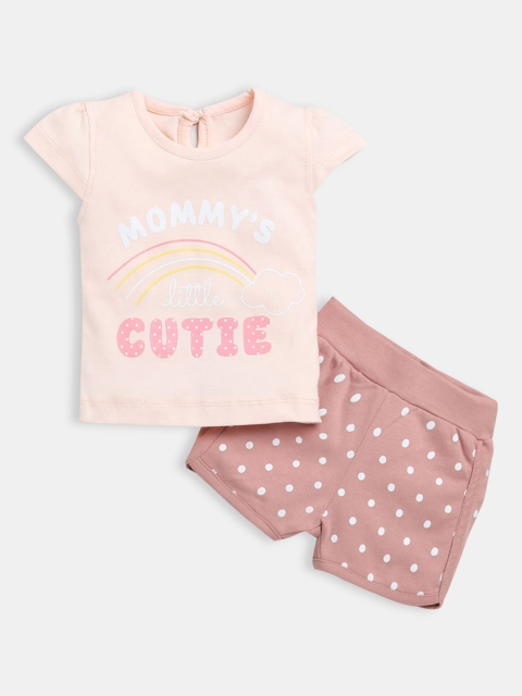 

Hopscotch Girls Peach-Coloured & White Printed Clothing Set