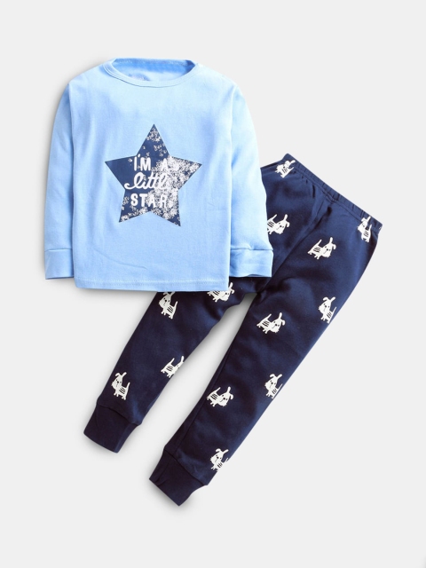 

Hopscotch Girls Blue & White Printed T-shirt with Leggings