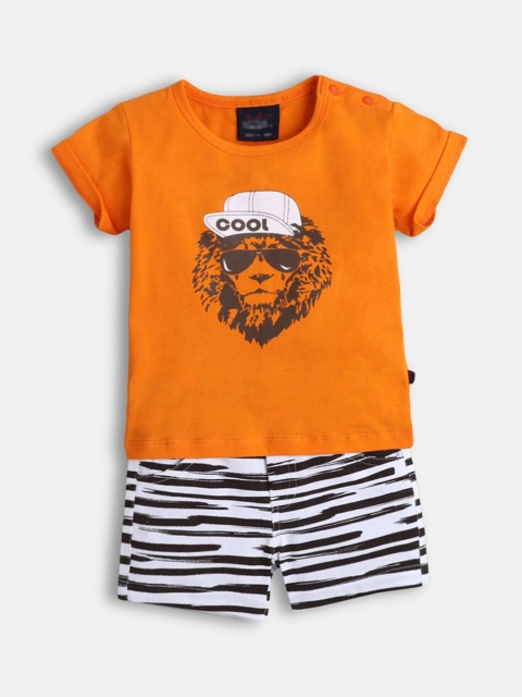 

Hopscotch Boys Orange Printed Clothing Set