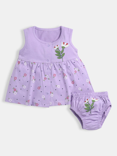 

Hopscotch Girls Purple & Green Printed Pure Cotton Top with Shorts