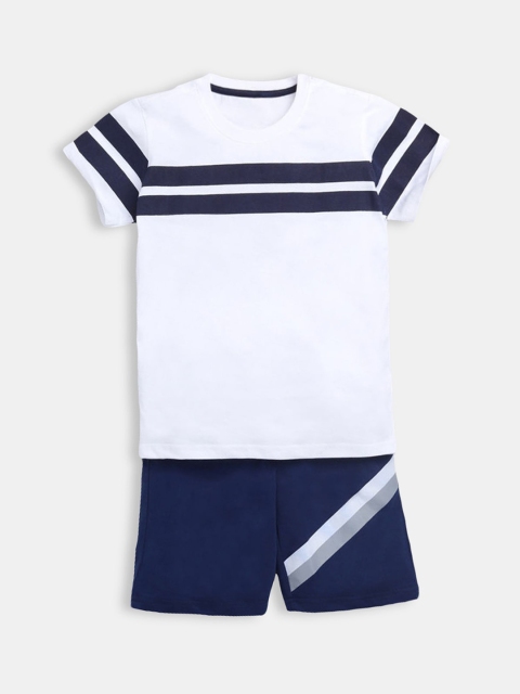 

Hopscotch Boys White & Navy Blue Striped T-shirt with Shorts