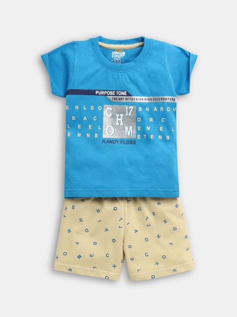 

Hopscotch Boys Blue & Yellow Printed T-shirt with Shorts