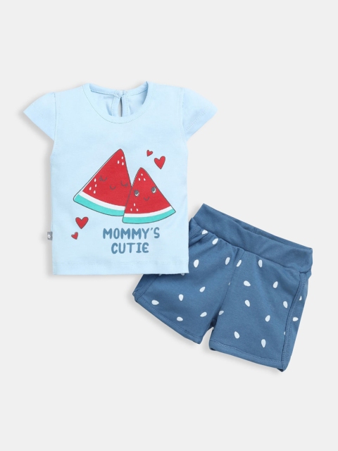 

Hopscotch Girls Blue Printed Clothing Set