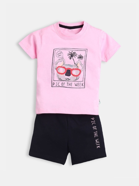 

Hopscotch Boys Pink & Black Printed Pure Cotton T-shirt with Shorts