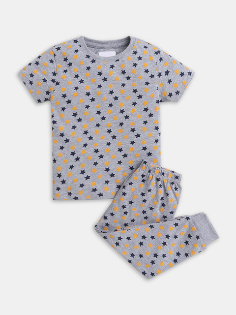 

Hopscotch Boys Grey & Yellow Printed Pure Cotton T-shirt with Trousers