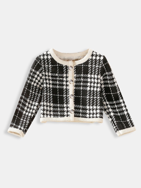 

Hopscotch Girls Black Geometric Checked Crop Tailored Jacket