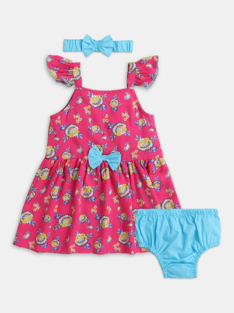 

Hopscotch Girls Fuchsia & Blue Printed Dress with Shorts