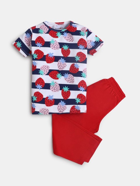

Hopscotch Girls Red & Blue Printed T-shirt with Pyjamas