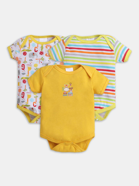 

Hopscotch Infant Boys Pack Of 3 Pure Cotton Onesies, Yellow