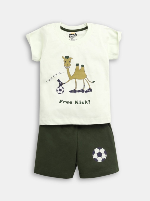 

Hopscotch Boys White & Black Printed T-shirt with Shorts