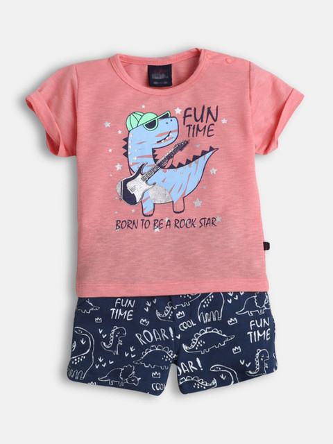 

Hopscotch Boys Coral & Blue Printed T-shirt with Shorts