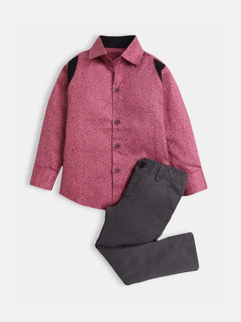 

Hopscotch Boys Pink & Brown Printed Shirt with Trousers