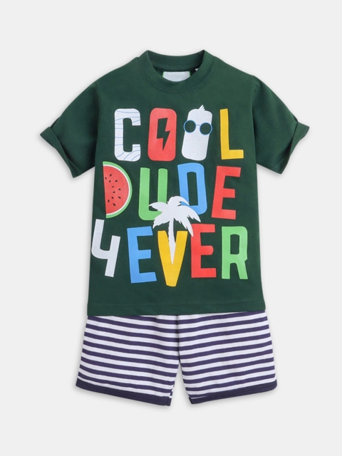 

Hopscotch Boys Green & White Printed T-shirt with Shorts