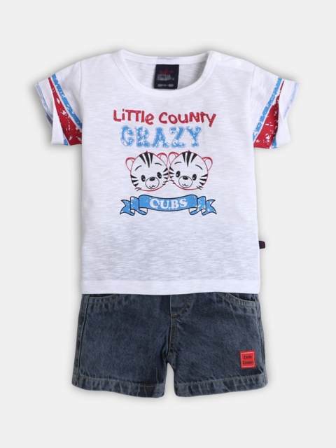 

Hopscotch Boys White & Grey Printed T-shirt With Shorts