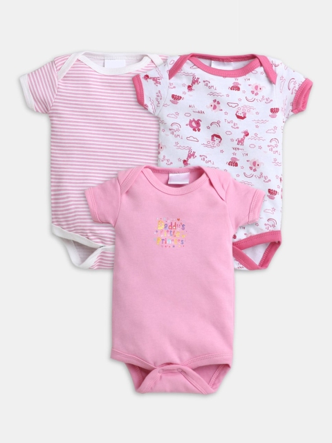 

Hopscotch Infant Girls Pack of 3 Printed Pure Cotton Bodysuits, Pink