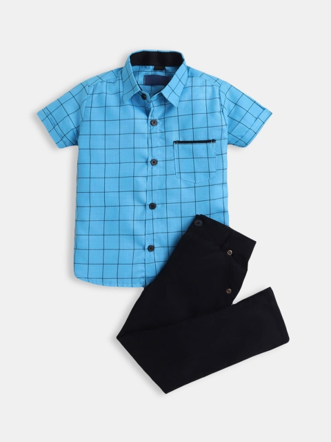 

Hopscotch Boys Blue & Black Checked Shirt with Trousers