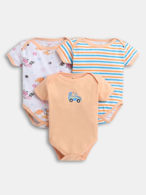 

Hopscotch Kids Pack of 3 Cotton Printed Bodysuit, Peach
