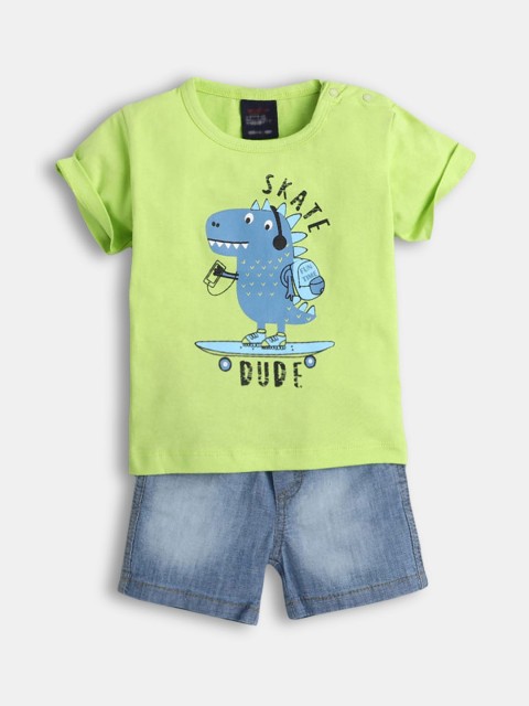 

Hopscotch Boys Green & Blue Printed T-shirt with Shorts