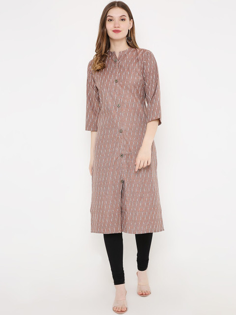 

Peppertree Women Brown Straight Kurta Embellished with Buttons