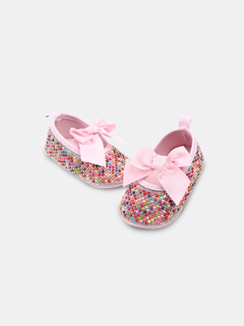 

Hopscotch Girls Pink Bow Applique Beaded Booties