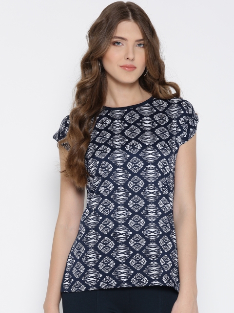 

U&F Women Navy Printed Top, Navy blue