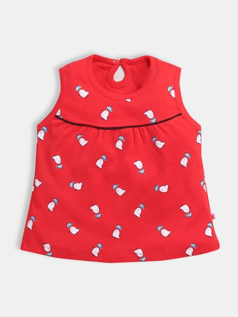 

Hopscotch Girls Red Printed Sleeveless A-Line Dress