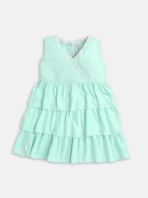 

Hopscotch Girl Solid Turquoise Blue Ruffled Dress