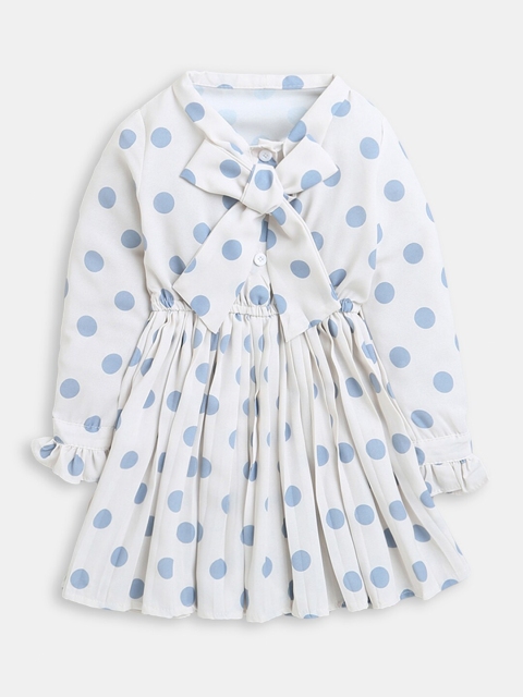 

Hopscotch Girls Blue Full-Sleeve Polka Dot Print Casual Dress
