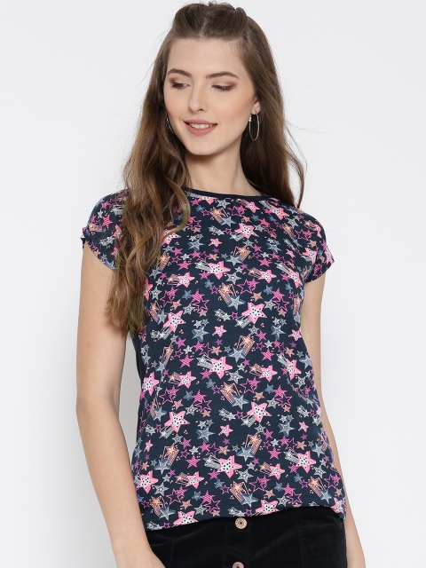 

U&F Women Navy Conversational Printed Top, Navy blue