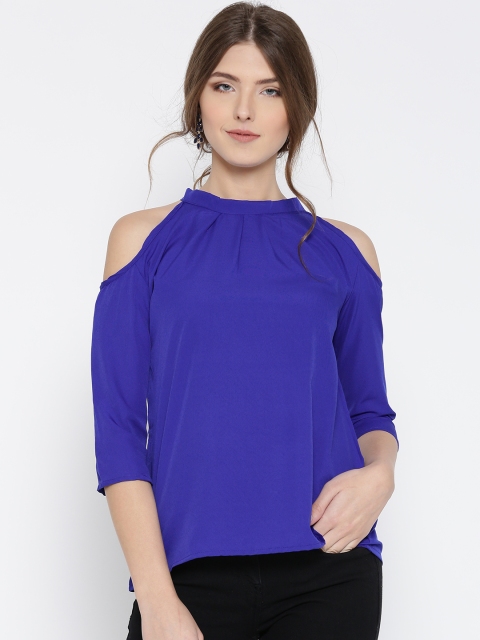 

U&F Women Blue Cold-Shoulder Top