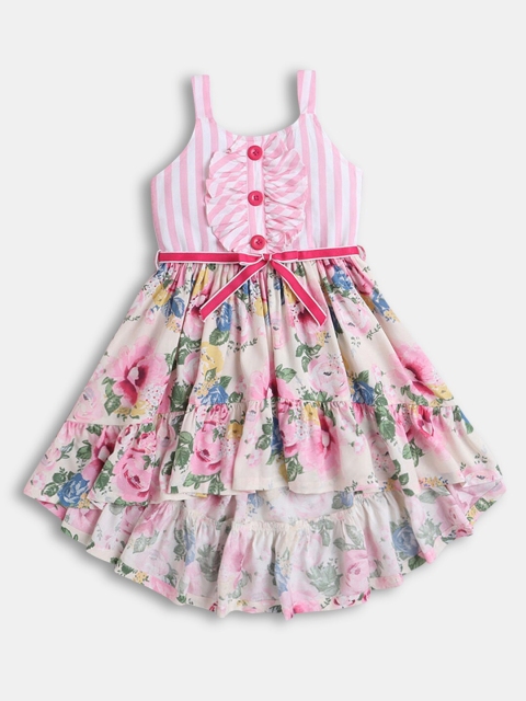 

Hopscotch Multicoloured Floral Striped A-Line Dress, Multi