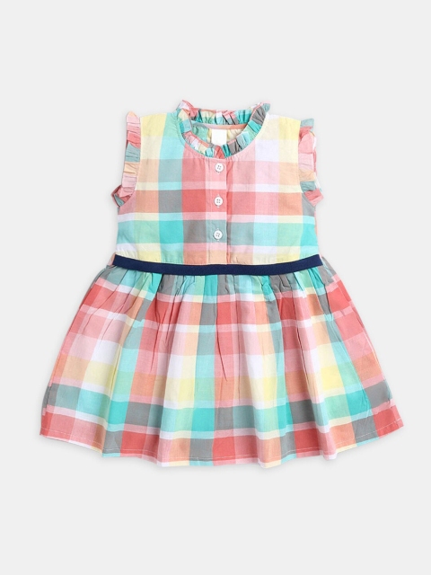 

Hopscotch Girls Peach-Coloured & Blue Checked Dress