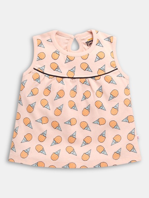 

Hopscotch Girls Orange & Blue Printed Cotton Sleeveless A-Line Dress