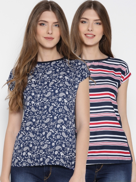 

U&F Women Pack of 2 Printed Tops, Navy blue
