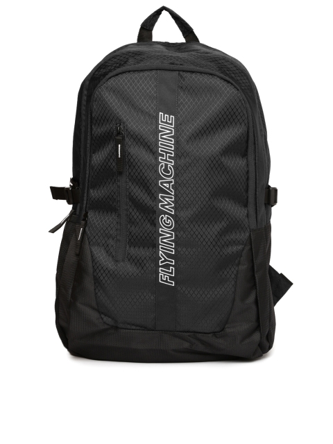 

Flying Machine Men Black Brand Logo Printed Backpack