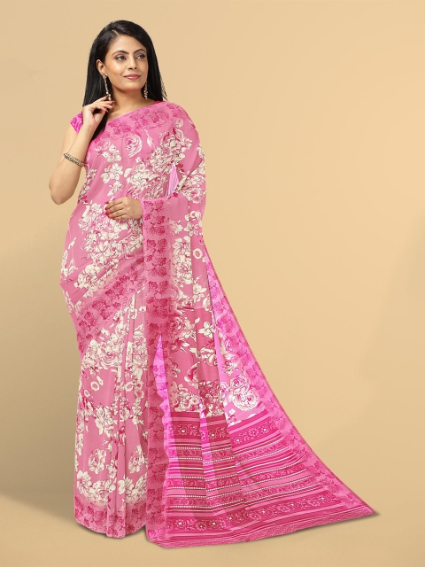 

Kalamandir Pink & White Floral Silk Blend Saree