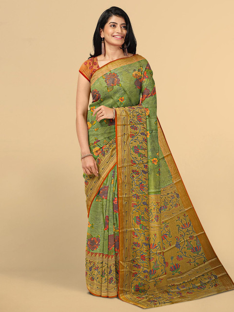

Kalamandir Olive Green & Red Floral Silk Blend Saree