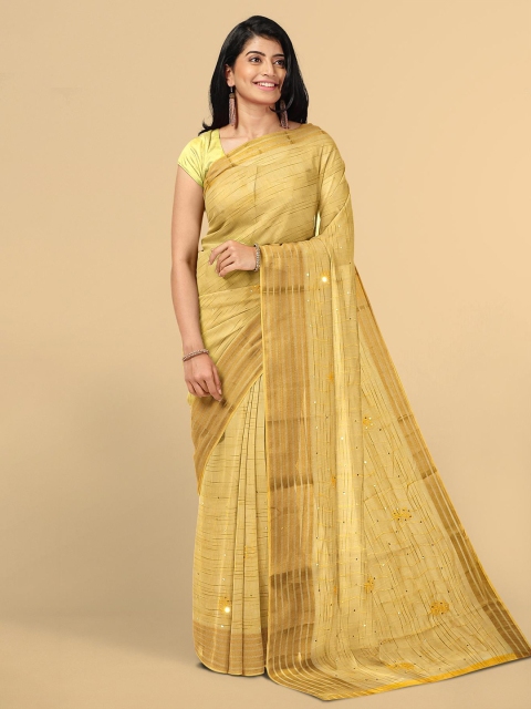 Kalamandir Women Yellow Striped Silk Blend Saree