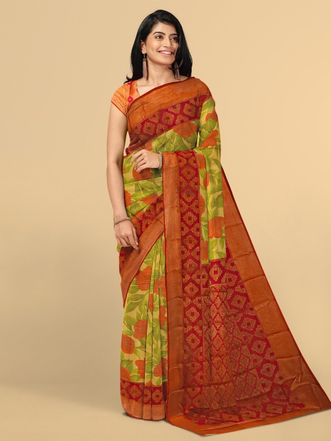 

Kalamandir Olive Green & Red Floral Silk Blend Saree